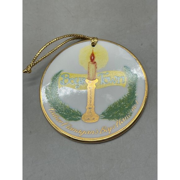 boys town Christmas tree ornament circle glass candle father Flanagan's READ - Picture 4 of 8